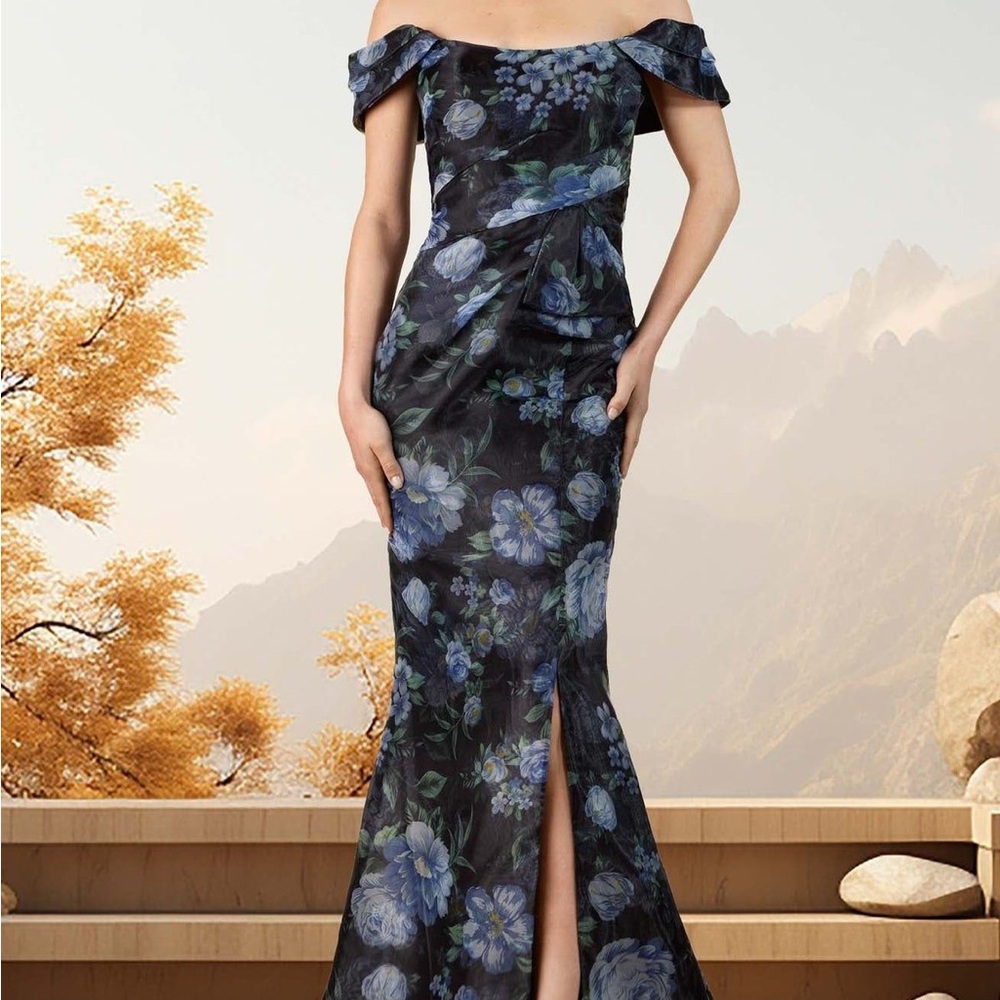 NWT Floral Maxi Dress in Blue and Black / Mother of the bride or groom
